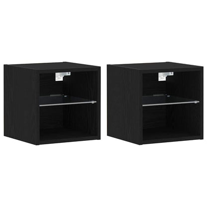 LED Væghylde Bedside Cabinet 2 Dele Sort 30 X 28,5 X 30 Cm - Billede 2
