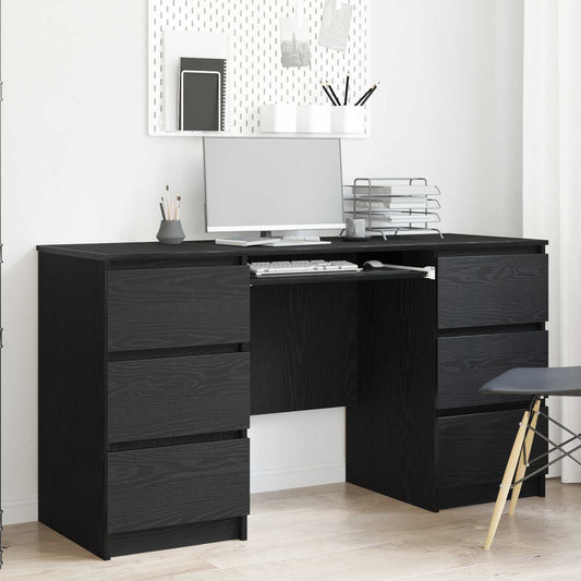 Bord Med Skuffe Sort Eg 140 X 50 X 76 Cm Konstrueret Træ - Hovedbillede