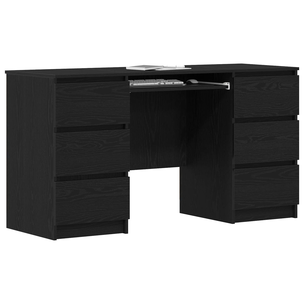 Bord Med Skuffe Sort Eg 140 X 50 X 76 Cm Konstrueret Træ - Billede 3