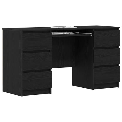 Bord Med Skuffe Sort Eg 140 X 50 X 76 Cm Konstrueret Træ - Billede 3