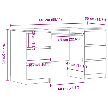 Bord Med Skuffe Sort Eg 140 X 50 X 76 Cm Konstrueret Træ - Billede 14