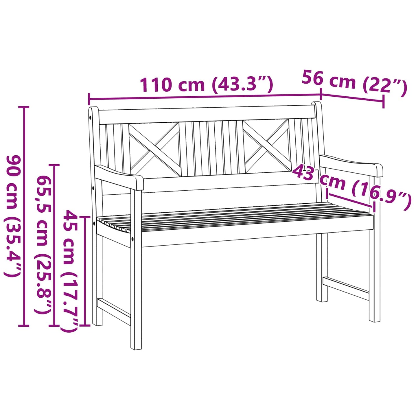 Udendørs Bænk Naturfarvet 110 X 56 X 90 Cm Massivt Akacietræ - Billede 10