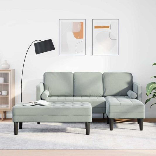 Sofa Sæt 2 Pcs Lysegrå 173 X 131 X 67 Cm Fløjl - Hovedbillede