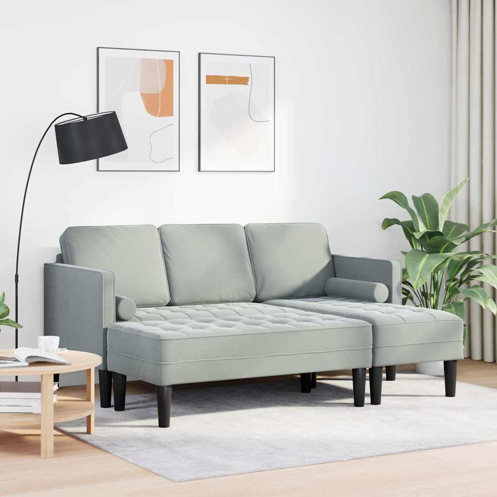 Sofa Sæt 2 Pcs Lysegrå 173 X 131 X 67 Cm Fløjl - Billede 3