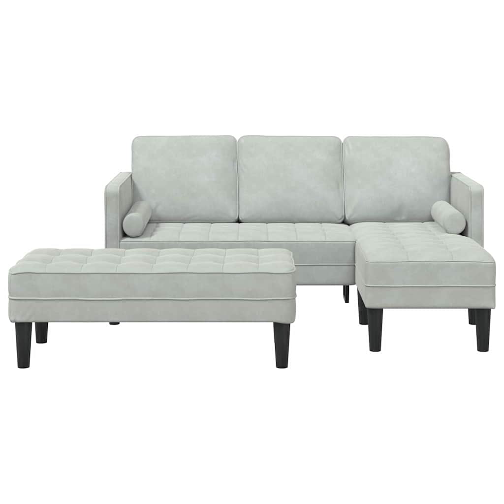 Sofa Sæt 2 Pcs Lysegrå 173 X 131 X 67 Cm Fløjl - Billede 6