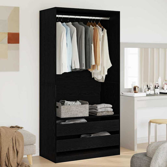 Garderobeskab Sort Eg 100 X 50 X 200 Cm Konstrueret Træ - Hovedbillede
