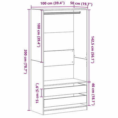 Garderobeskab Sort Eg 100 X 50 X 200 Cm Konstrueret Træ - Billede 11