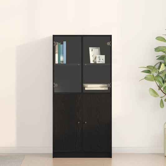 Highboard Sort 68 X 37 X 142 Cm Konstrueret Træ - Hovedbillede