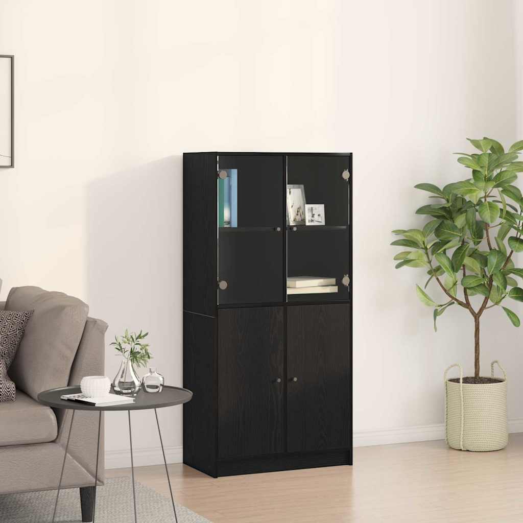 Highboard Sort 68 X 37 X 142 Cm Konstrueret Træ - Billede 4