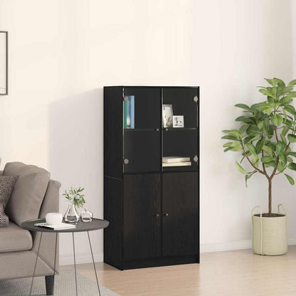Highboard Sort 68 X 37 X 142 Cm Konstrueret Træ - Billede 4