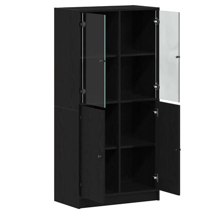 Highboard Sort 68 X 37 X 142 Cm Konstrueret Træ - Billede 5