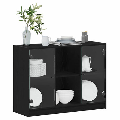 Sideboard Sort Eg 102 X 37 X 75.5 Cm Konstrueret Træ - Billede 3