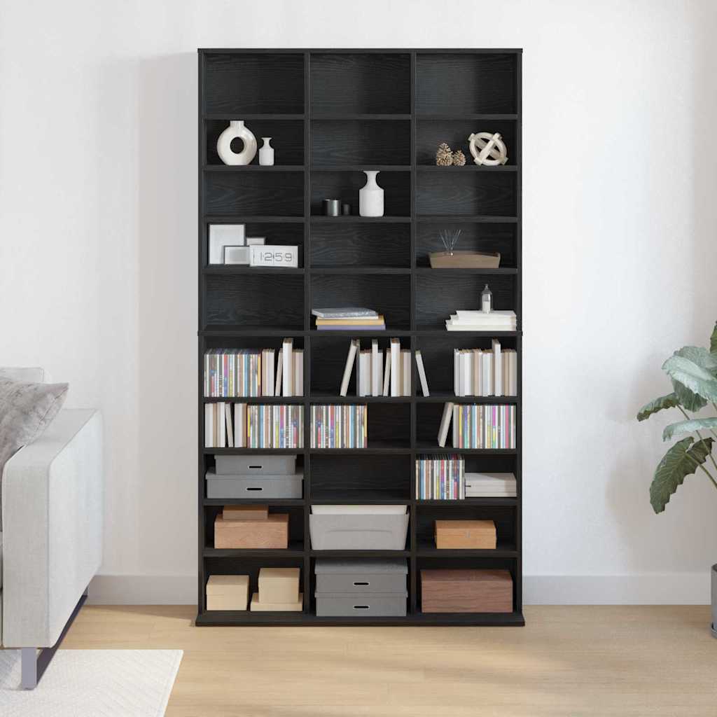 Cd-skab Med Hylde Sort Eg 101 X 23 X 177,5 Cm Konstrueret Træ - Billede 4