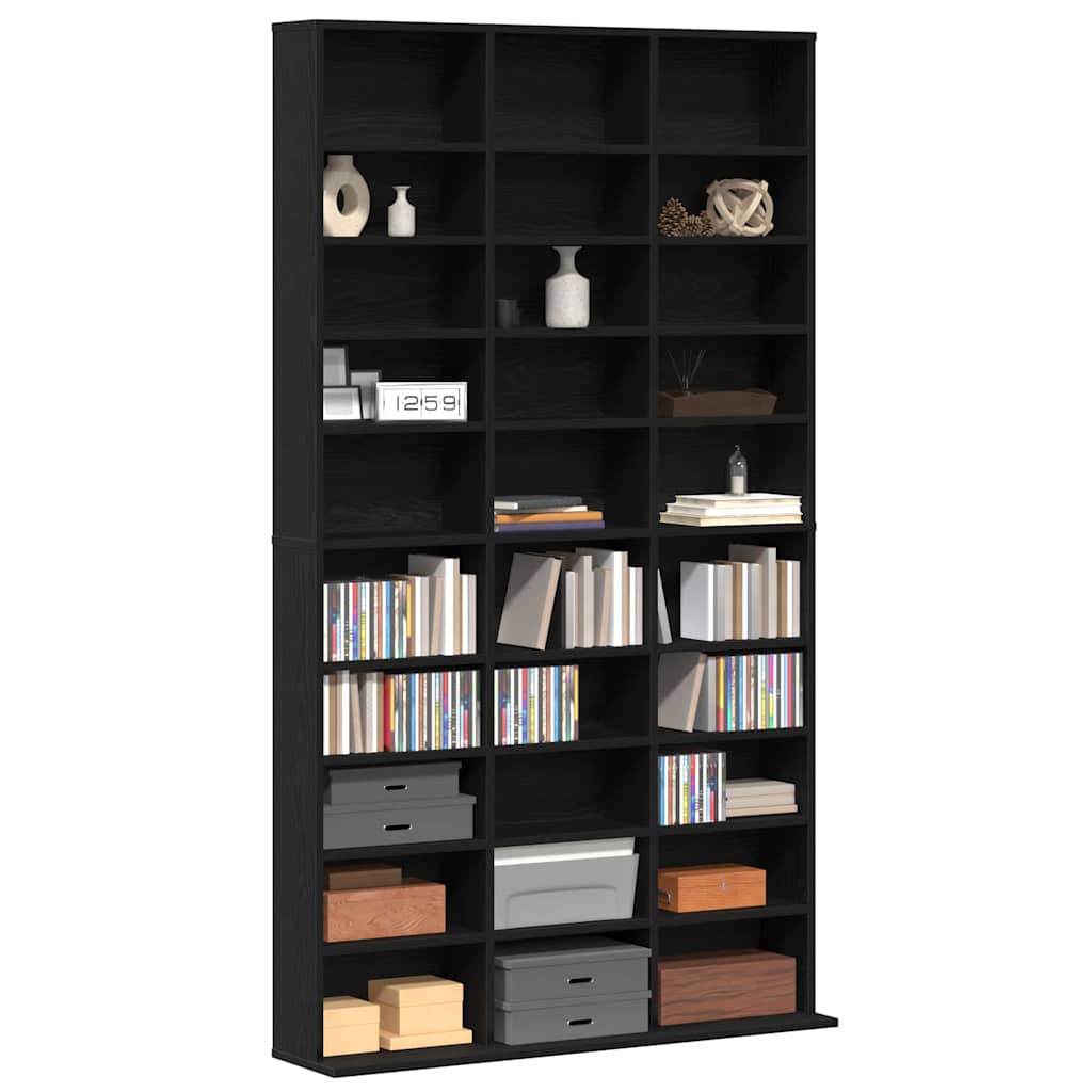 Cd-skab Med Hylde Sort Eg 101 X 23 X 177,5 Cm Konstrueret Træ - Billede 3