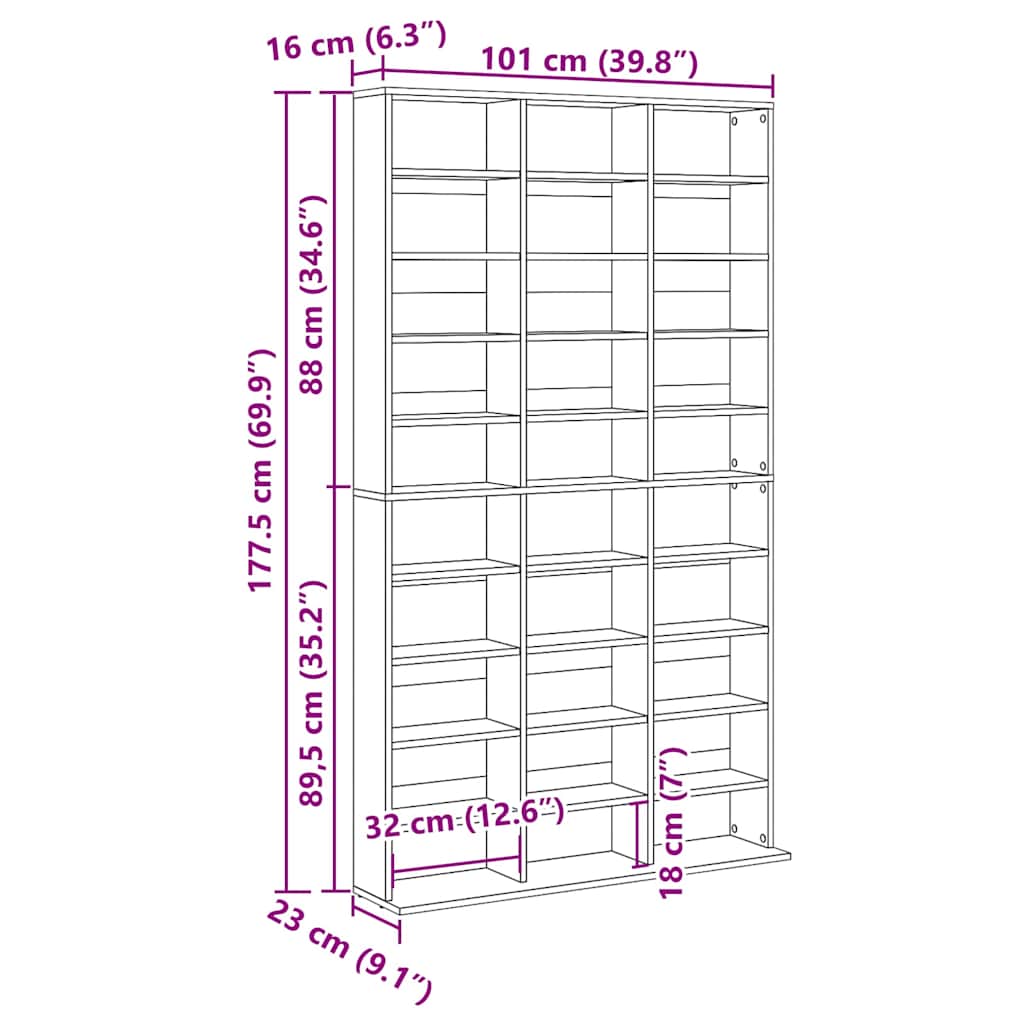 Cd-skab Med Hylde Sort Eg 101 X 23 X 177,5 Cm Konstrueret Træ - Billede 10