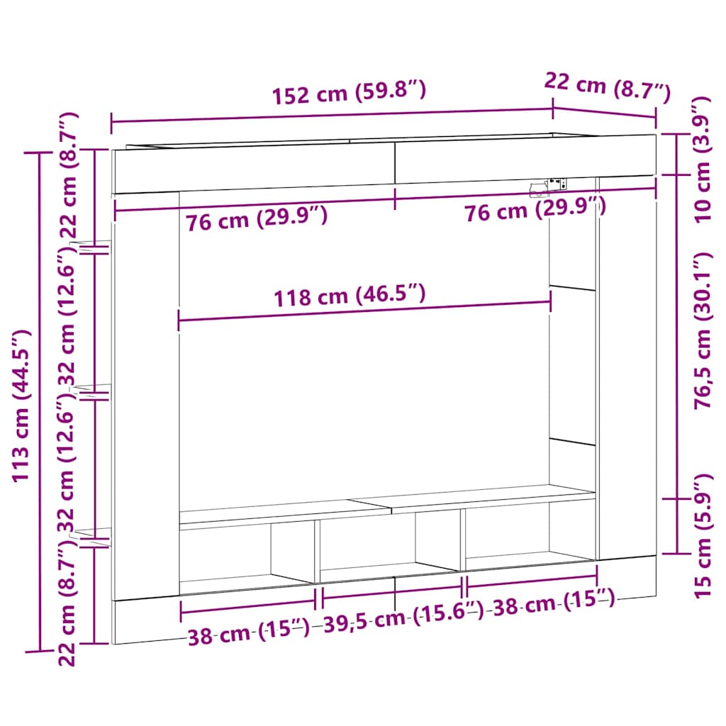 TV-skab 152 X 22 X 113 Cm Konstrueret Træ - Billede 12