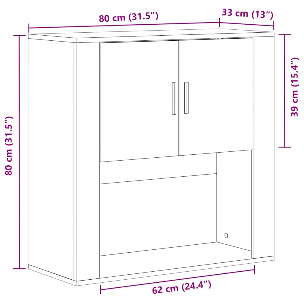 Vægskab Med Hylde 80 X 33 X 80 Cm Konstrueret Træ - Billede 12