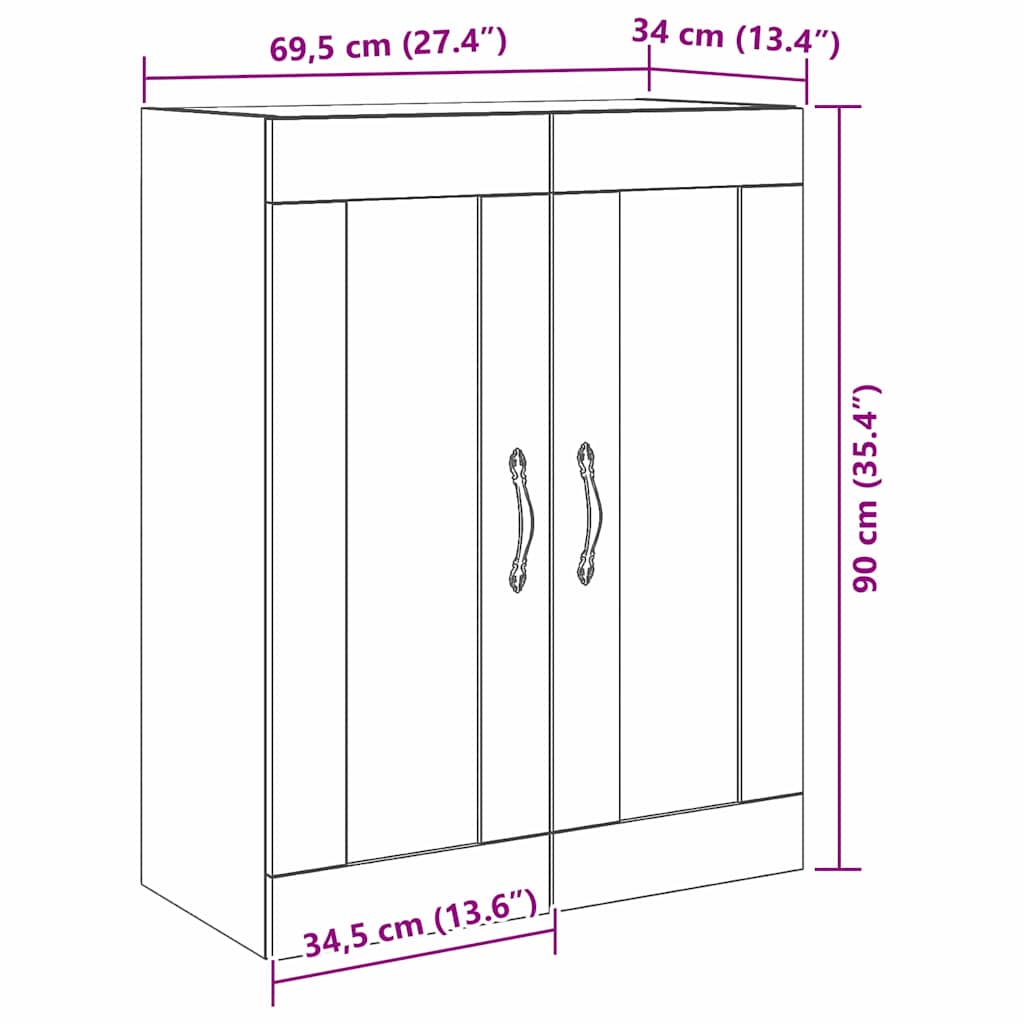 Vægskab 69,5 X 34 X 90 Cm Konstrueret Træ - Billede 12