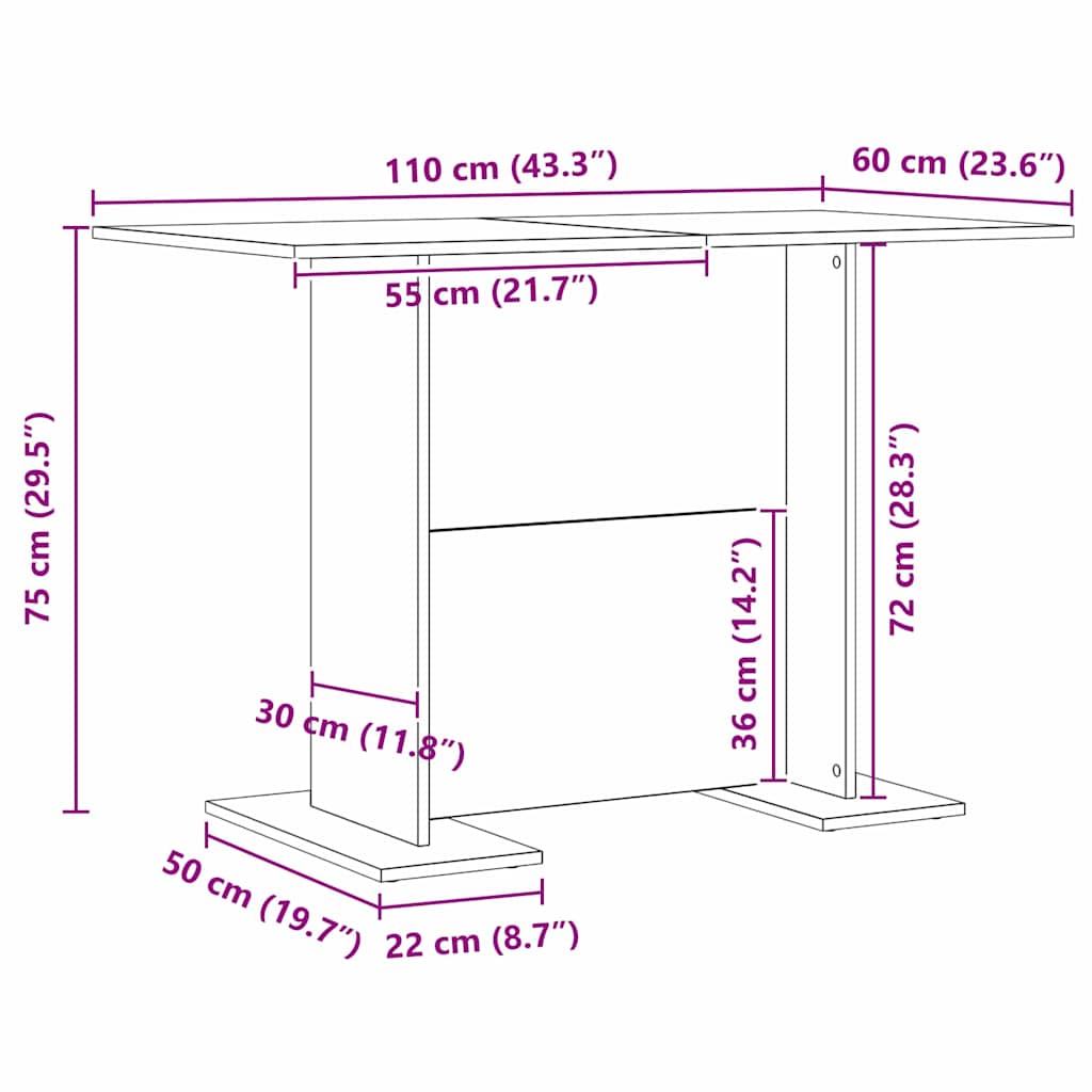 Spisebord 110 X 60 X 75 Cm Konstrueret Træ Rektangulær - Billede 11