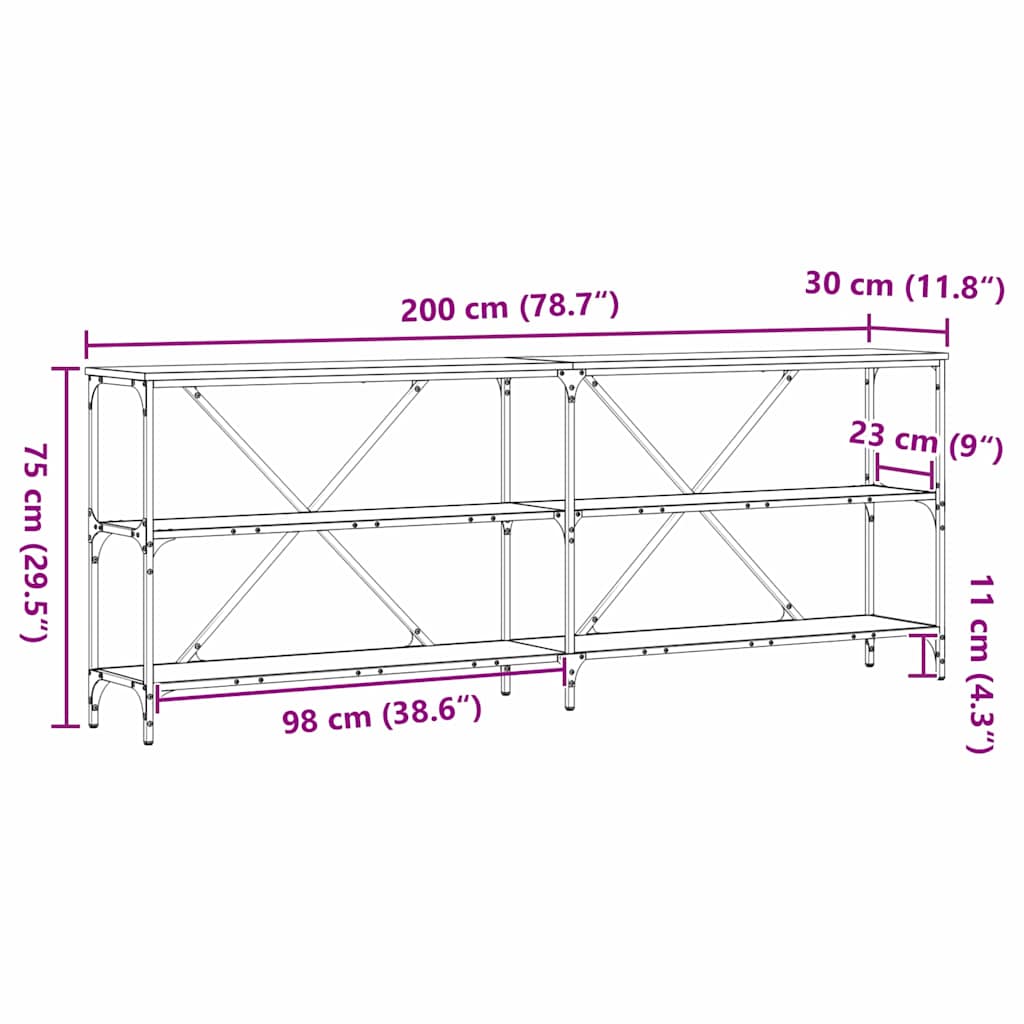 Konsolbord 200 X 30 X 75 Cm Konstrueret Træ - Billede 11