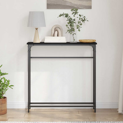 Konsolbord Med Hylde Sort Eg 75 X 19,5 X 75 Cm Konstrueret Træ - Billede 4