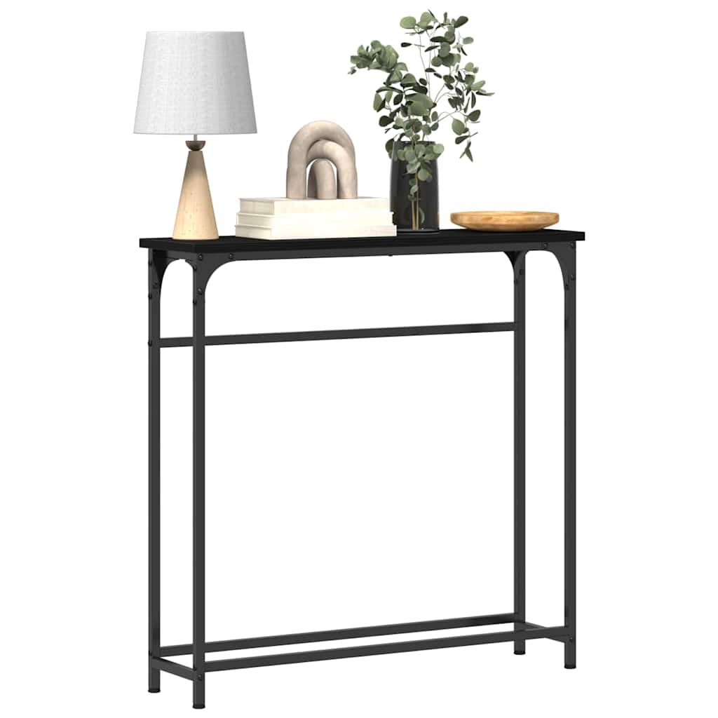 Konsolbord Med Hylde Sort Eg 75 X 19,5 X 75 Cm Konstrueret Træ - Billede 3