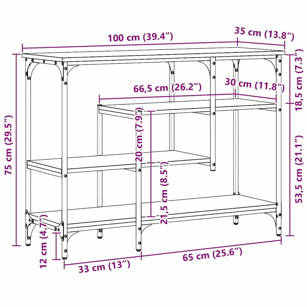 Konsolbord 100 X 35 X 75 Cm Laminat Træ Og Metal - Billede 12