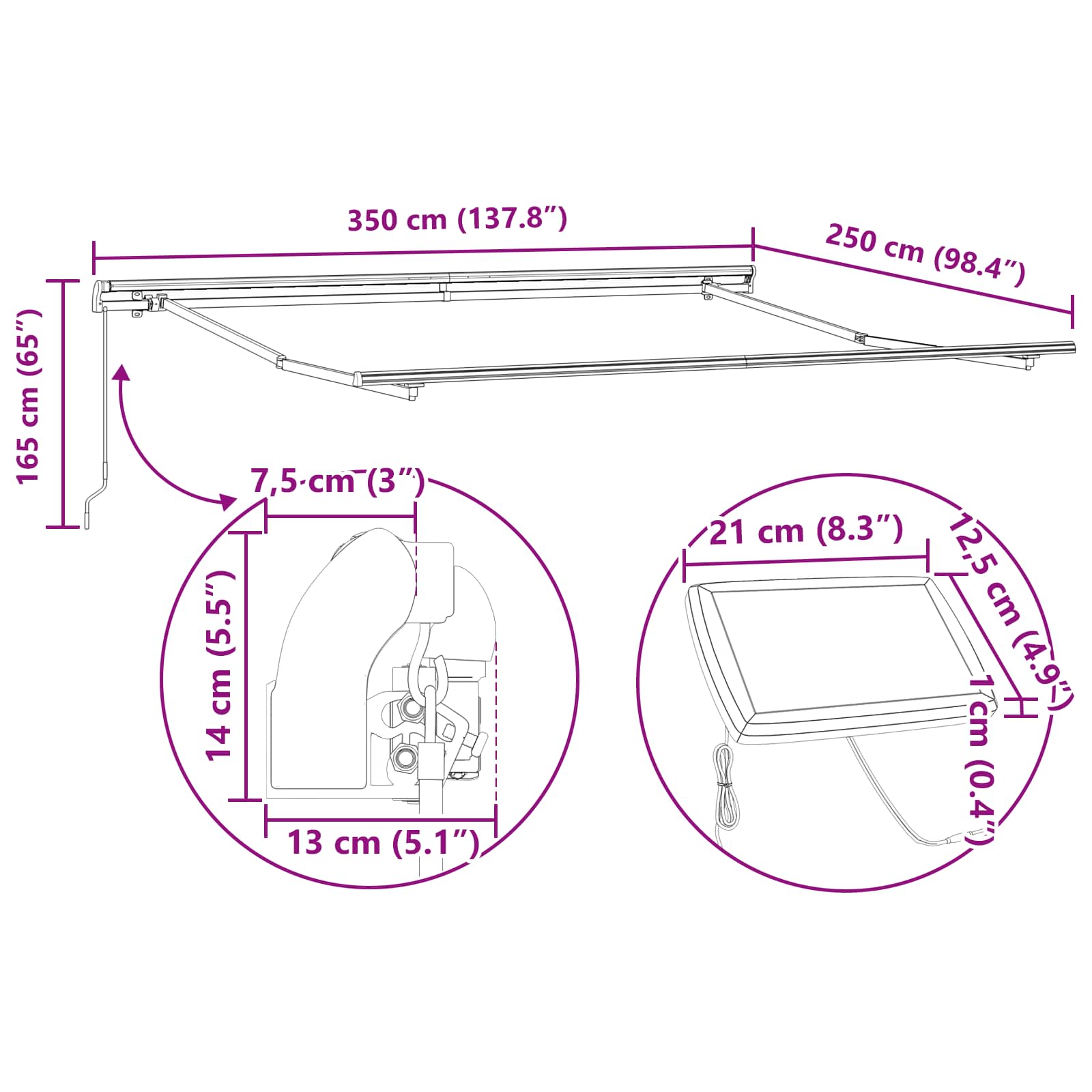 Udtrækkelig Markise Rød Og Sort 350 X 250 Cm Stof Og Aluminium - Billede 13