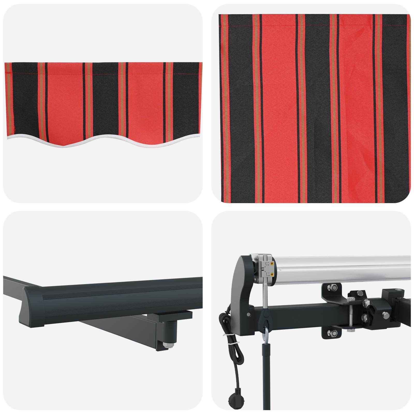 Udtrækkelig Markise Rød Og Sort 350 X 250 Cm Stof Og Aluminium - Billede 8