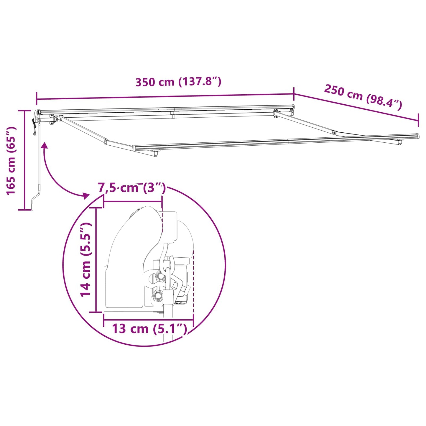 Udtrækkelig Markise Rød Og Sort 350 X 250 Cm Stof Og Aluminium - Billede 13