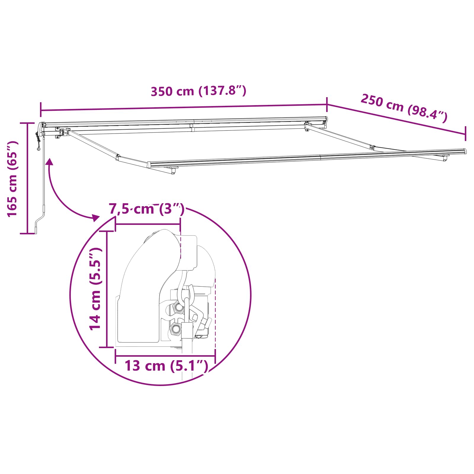 Udtrækkelig Markise Rød Og Sort 350 X 250 Cm Stof Og Aluminium - Billede 13