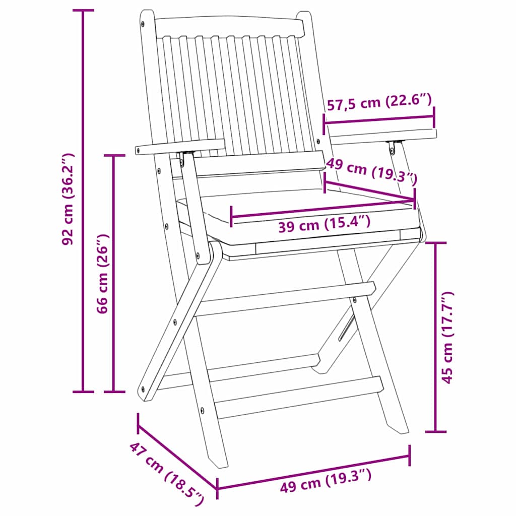 Sammenklappelig Stol Med Pude Hvid 49 X 57.5 X 92cm - Billede 11