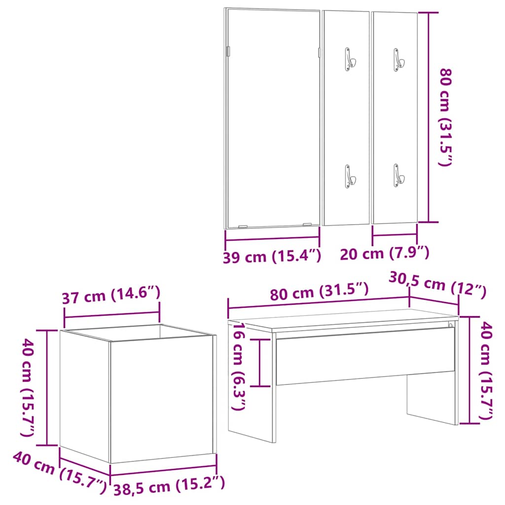 Entremøbelsæt 5 Pcs Sort Egetræ Og Sølv 80 X 30.5 X 40 Cm - Billede 13