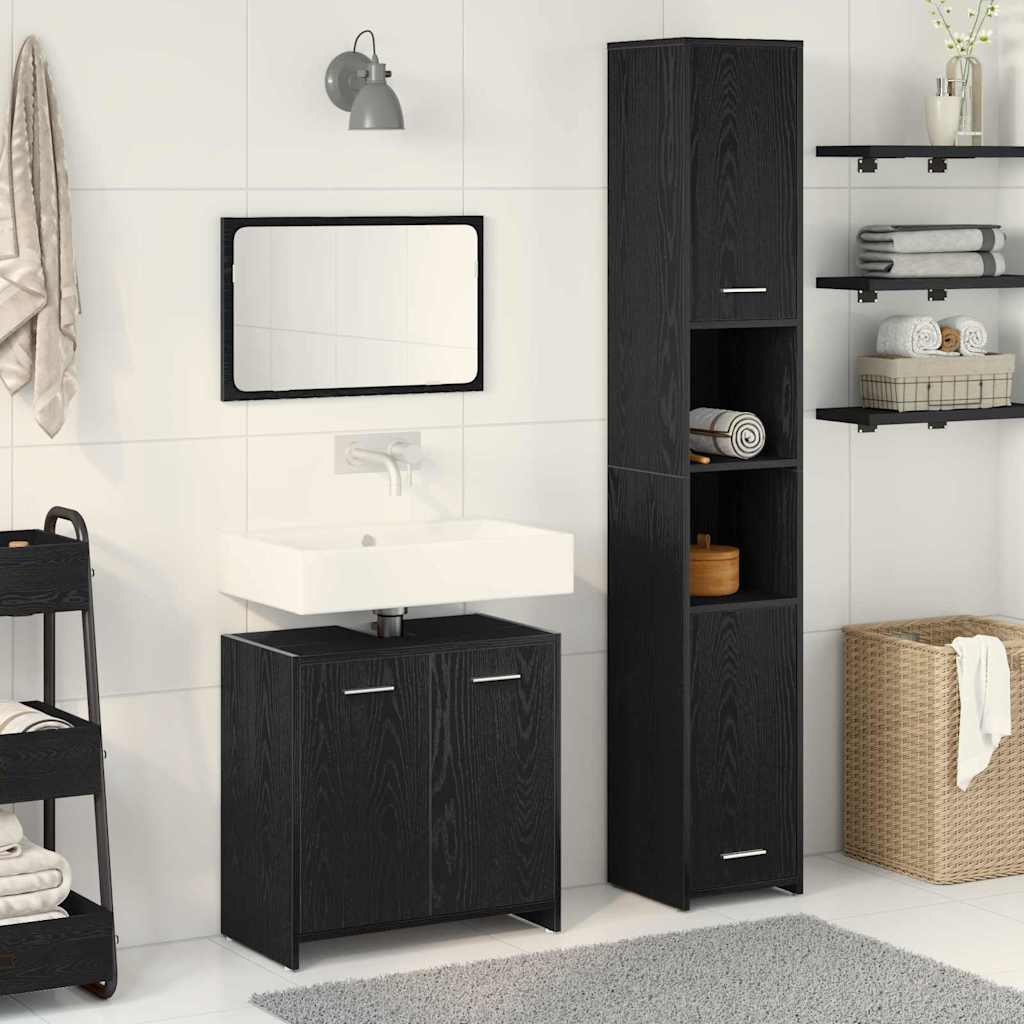 Badeværelsesmøbler Vægmonteret 3 Pcs Sort Eg 30 X 30 X 183.5 Cm - Hovedbillede