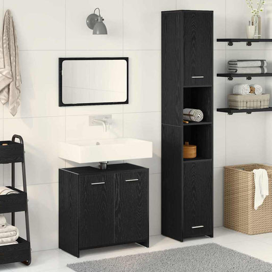 Badeværelsesmøbler Vægmonteret 3 Pcs Sort Eg 30 X 30 X 183.5 Cm - Hovedbillede