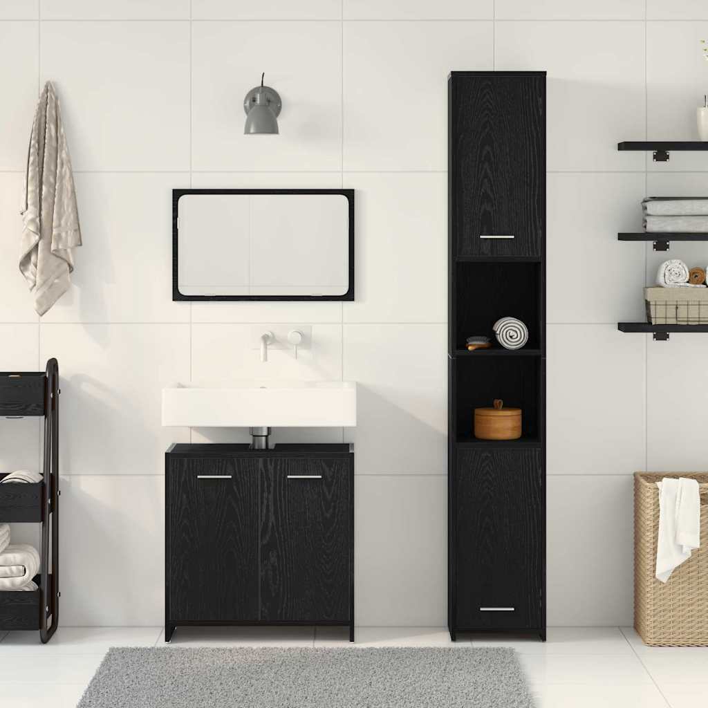 Badeværelsesmøbler Vægmonteret 3 Pcs Sort Eg 30 X 30 X 183.5 Cm - Billede 4
