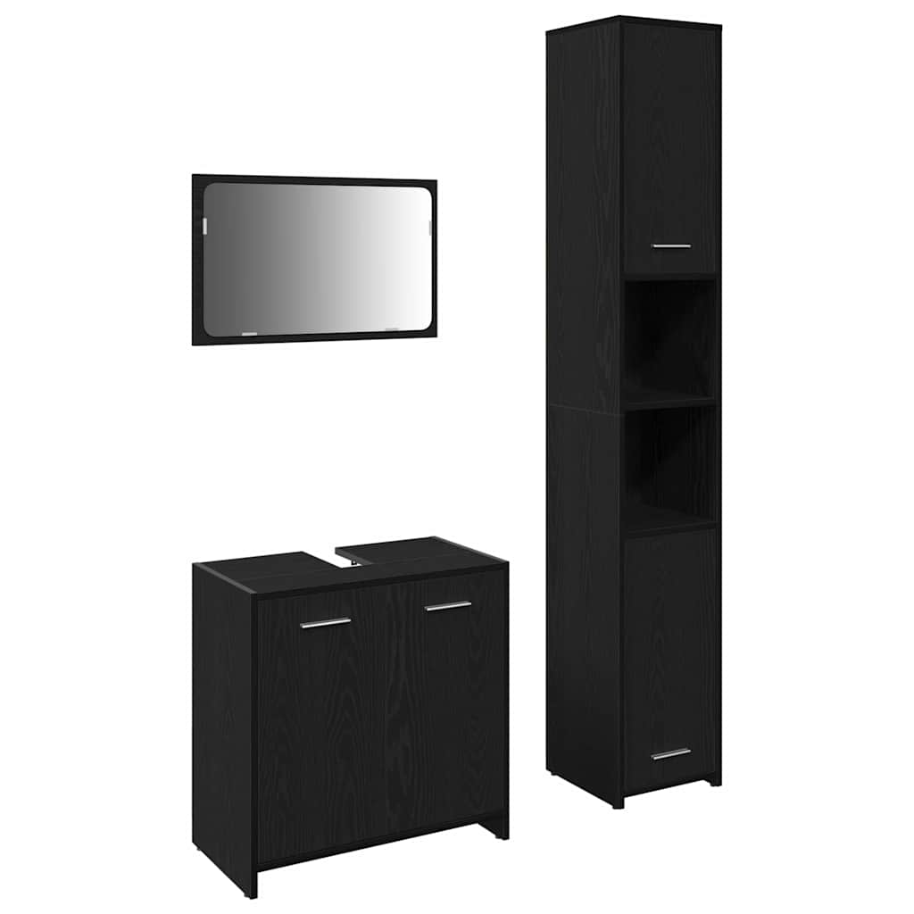 Badeværelsesmøbler Vægmonteret 3 Pcs Sort Eg 30 X 30 X 183.5 Cm - Billede 2