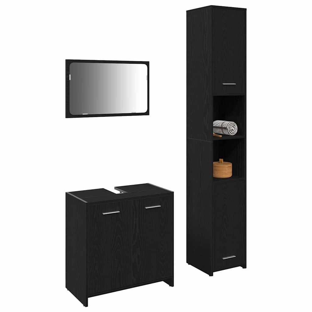 Badeværelsesmøbler Vægmonteret 3 Pcs Sort Eg 30 X 30 X 183.5 Cm - Billede 3