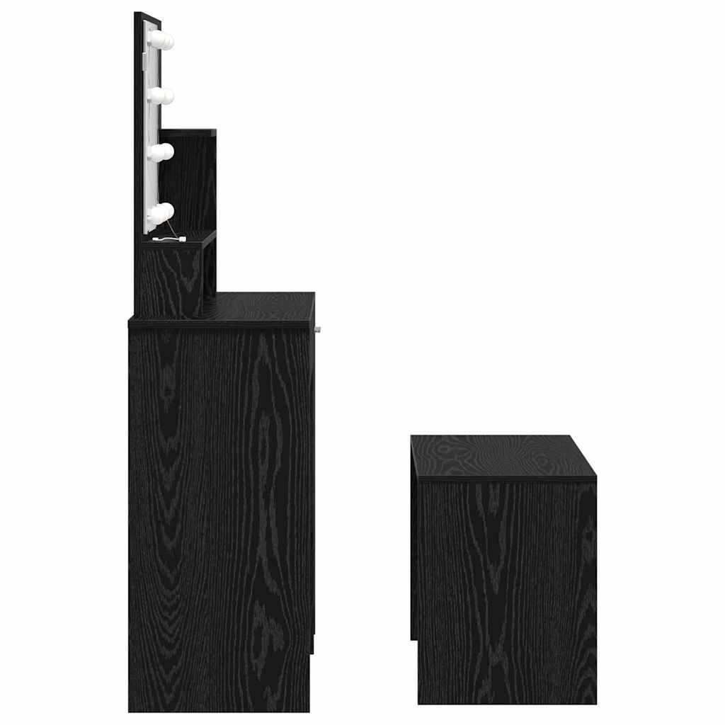 Makeupbord Sæt Sort Eg 86.5 X 35 X 136 Cm Konstrueret Træ - Billede 10