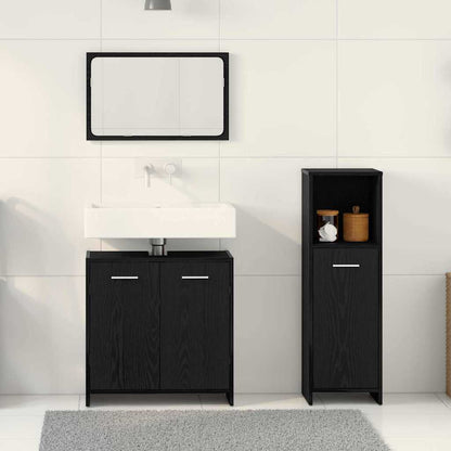 Bathroom Furniture Set Med Dør 3 Pcs Sort Eg 60 X 33 X 60 Cm - Billede 4