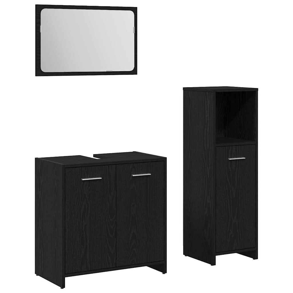 Bathroom Furniture Set Med Dør 3 Pcs Sort Eg 60 X 33 X 60 Cm - Billede 2