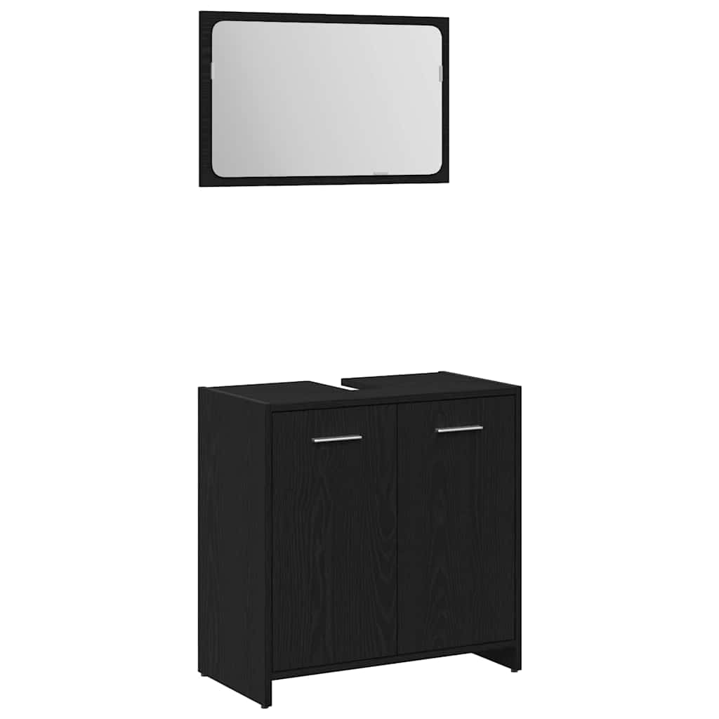 Bathroom Furniture Set Med Dør 3 Pcs Sort Eg 60 X 33 X 60 Cm - Billede 6