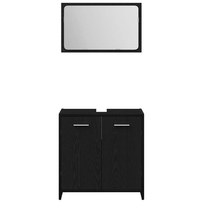 Bathroom Furniture Set Med Dør 3 Pcs Sort Eg 60 X 33 X 60 Cm - Billede 8