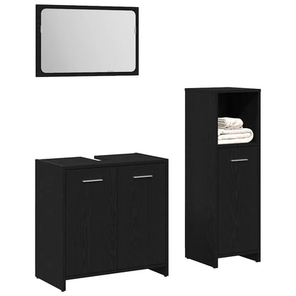 Bathroom Furniture Set Med Dør 3 Pcs Sort Eg 60 X 33 X 60 Cm - Billede 3