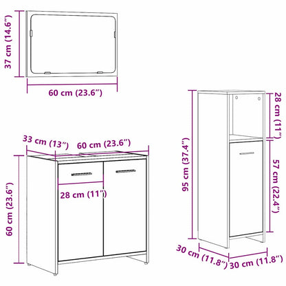 Bathroom Furniture Set Med Dør 3 Pcs Sort Eg 60 X 33 X 60 Cm - Billede 11