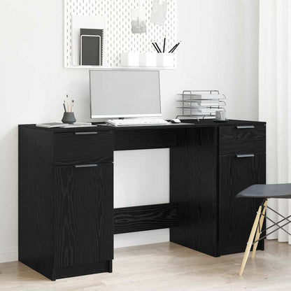 Bord Med Skuffe Sort Eg 133 X 50 X 75 Cm Konstrueret Træ - Hovedbillede