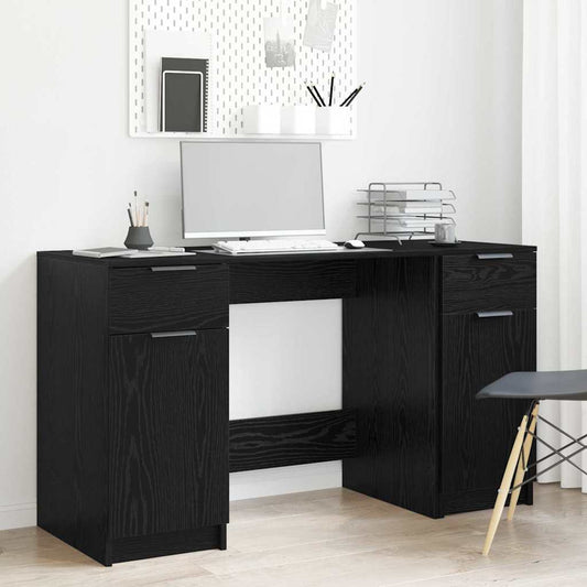 Bord Med Skuffe Sort Eg 133 X 50 X 75 Cm Konstrueret Træ - Hovedbillede