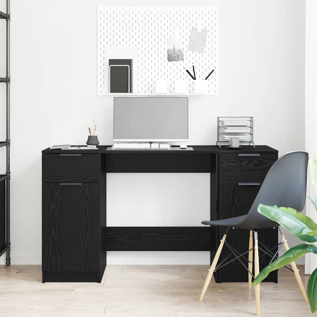 Bord Med Skuffe Sort Eg 133 X 50 X 75 Cm Konstrueret Træ - Billede 4