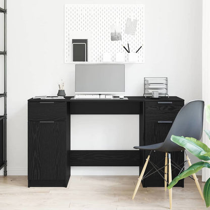 Bord Med Skuffe Sort Eg 133 X 50 X 75 Cm Konstrueret Træ - Billede 4