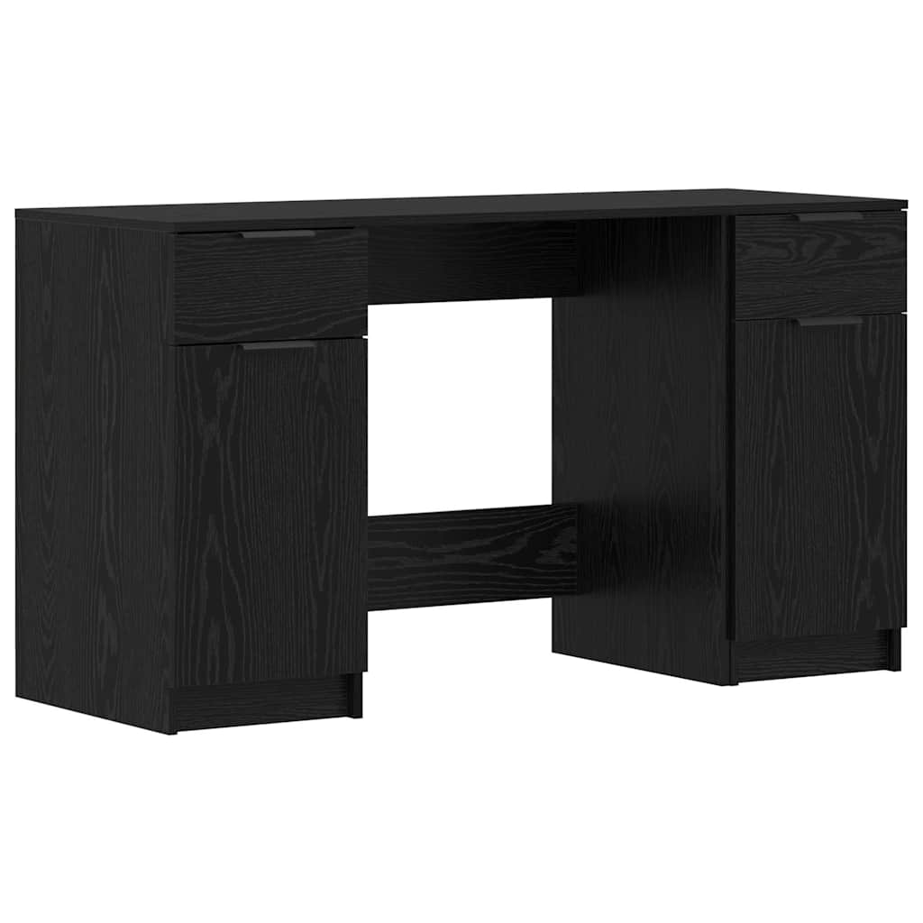 Bord Med Skuffe Sort Eg 133 X 50 X 75 Cm Konstrueret Træ - Billede 2